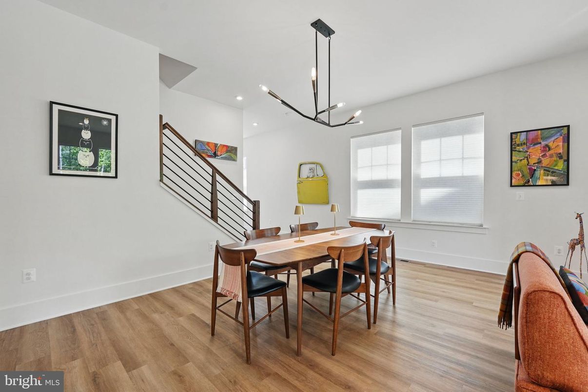 Dining room, Interior, Pendant Lights, Recessed Lighting, Wood Texture Flooring
