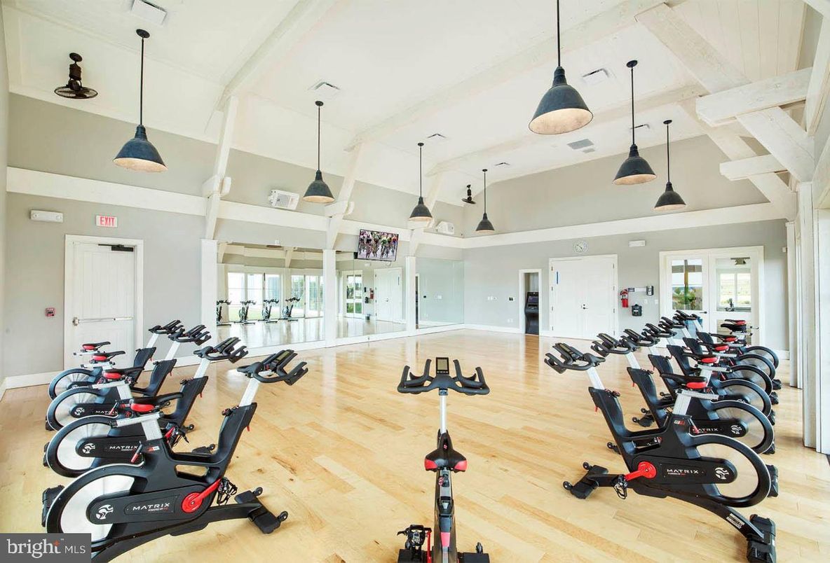 Fitness Equipment, Interior, Pendant Lights, Wood Texture Flooring