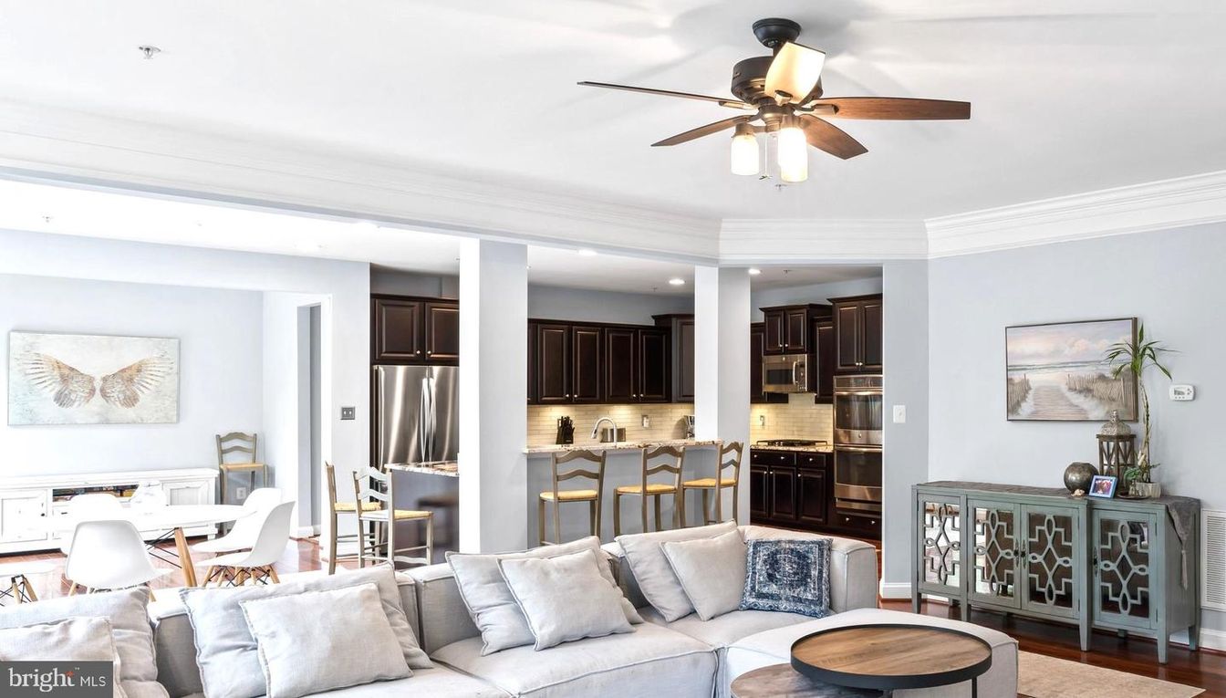 Dining room, Interior, Kitchen, Living room, Recessed Lighting, Stainless Steel Appliances, Wood Texture Flooring