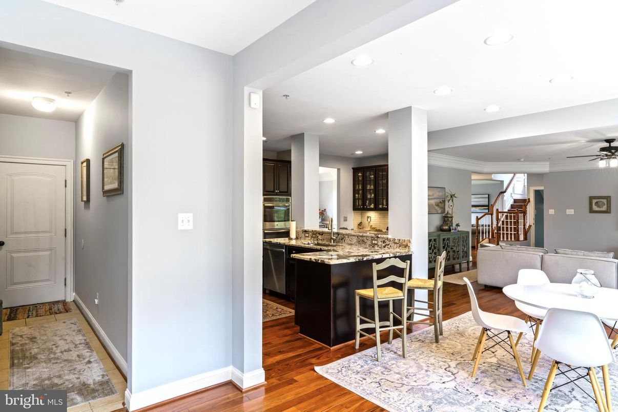 Dining room, Interior, Kitchen, Recessed Lighting, Wood Texture Flooring