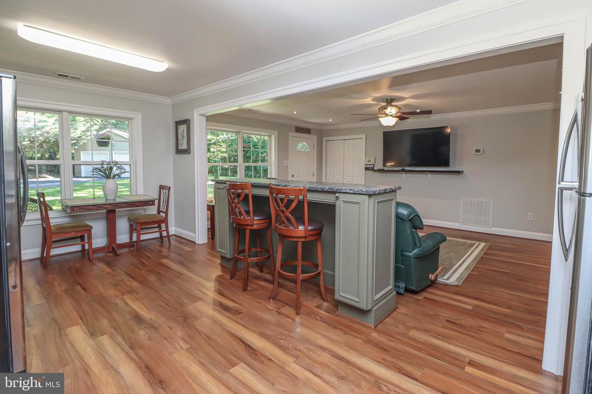 Dining room, Interior, Recessed Lighting, Wood Texture Flooring