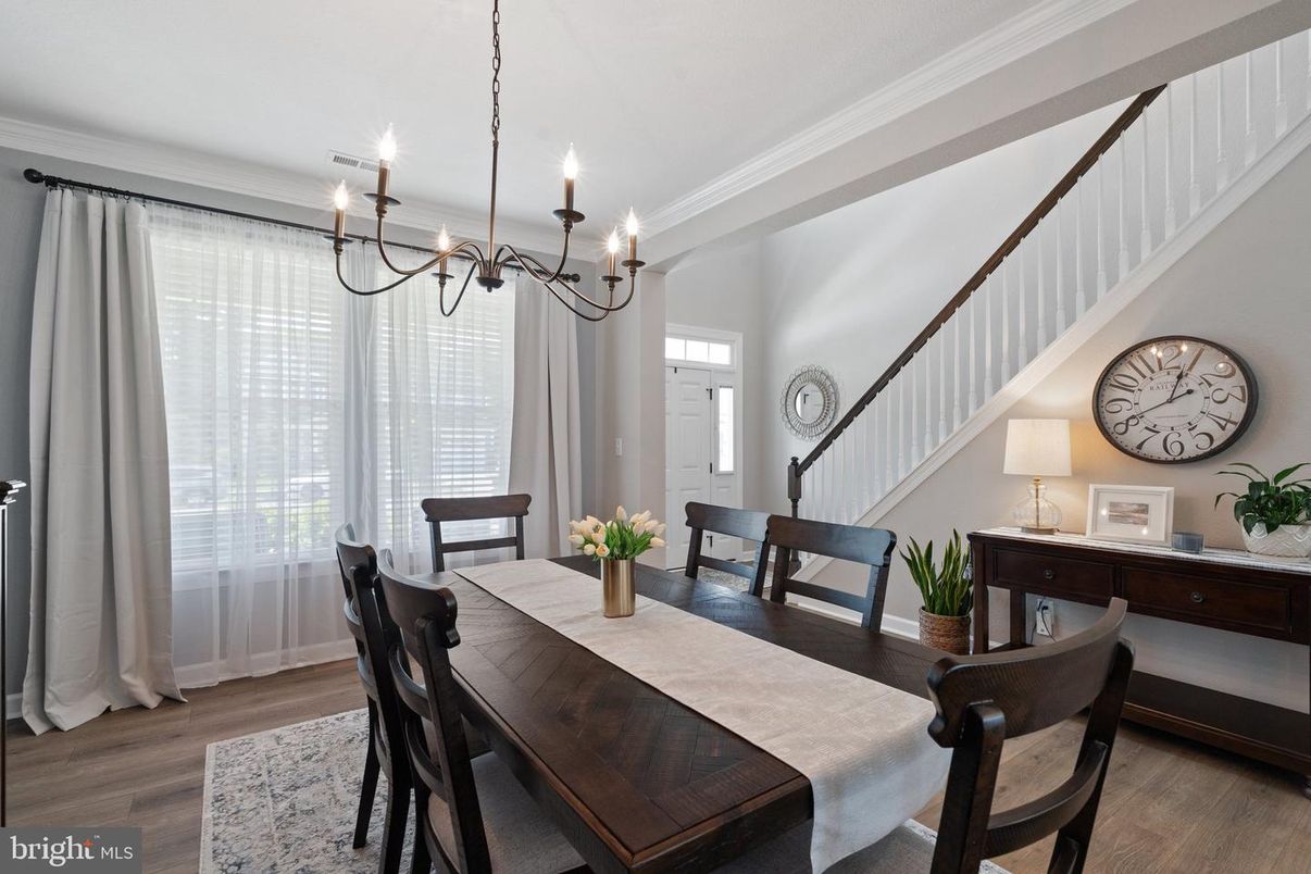 Chandelier, Dining room, Interior, Wood Texture Flooring