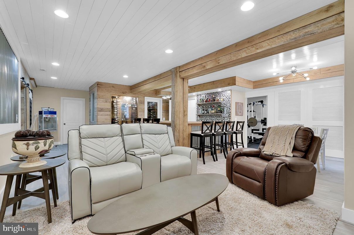 Dining room, Interior, Living room, Recessed Lighting, Wooden Beams, Wood Texture Flooring, Wooden Walls