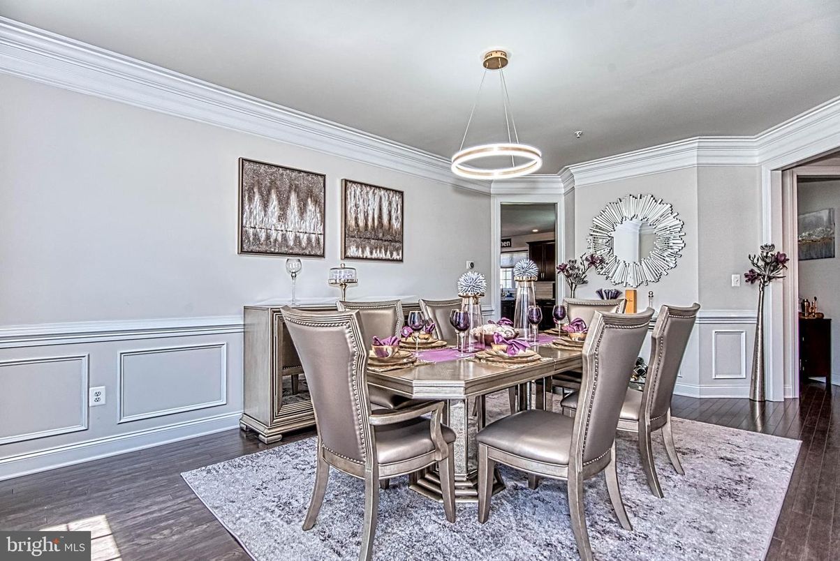 Dining room, Interior, Pendant Lights, Wood Texture Flooring