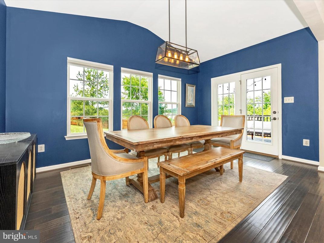 Chandelier, Dining room, Interior, Pendant Lights, Wood Texture Flooring
