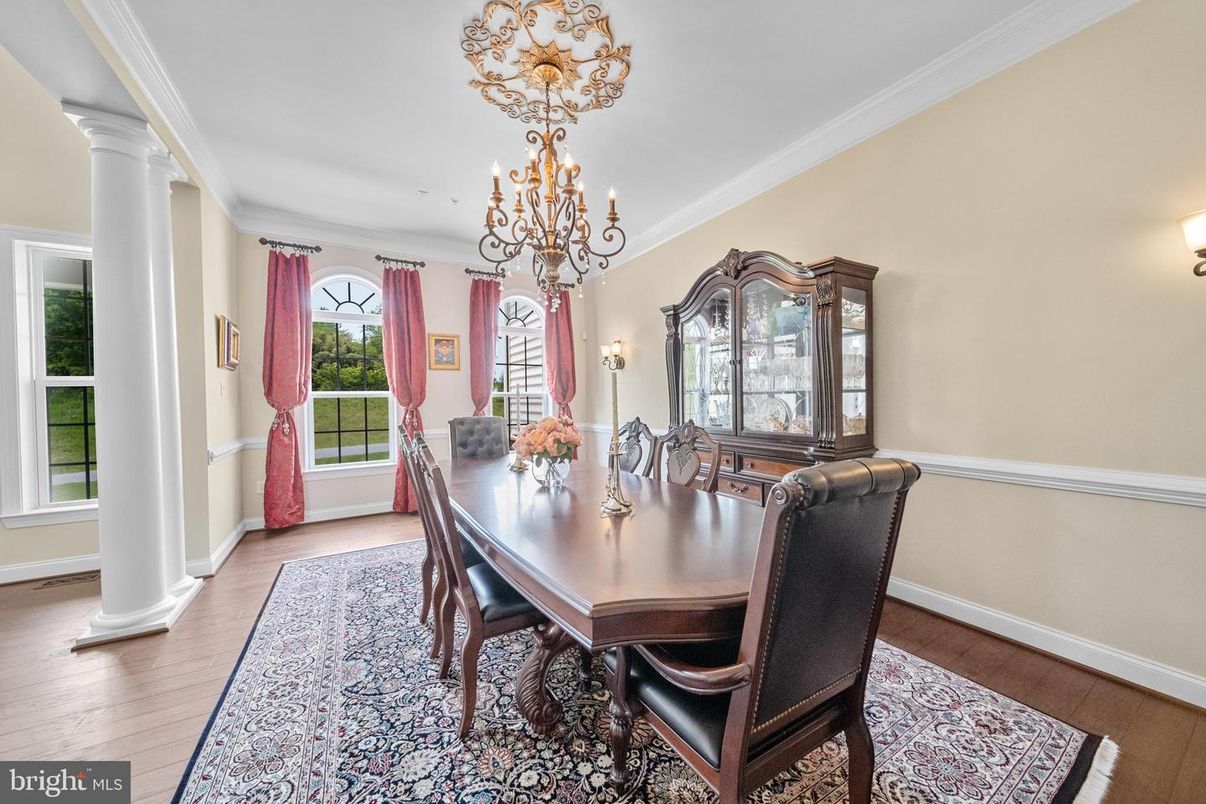 Chandelier, Dining room, Interior, Wood Texture Flooring