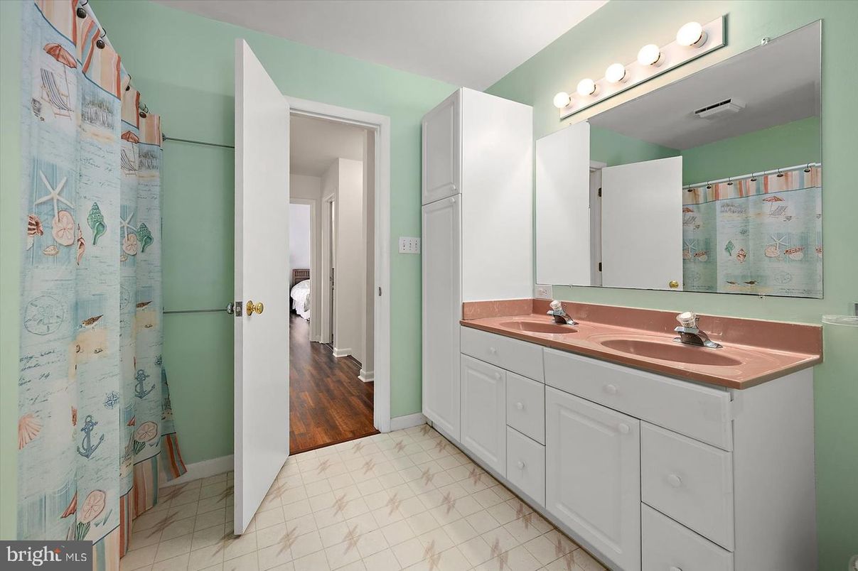 Bathroom, Dual Sink Vanities, Interior, Marble, Wood Texture Flooring