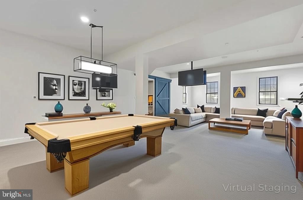 Billiard Table, Game Room, Interior, Living room, Pendant Lights, Recessed Lighting