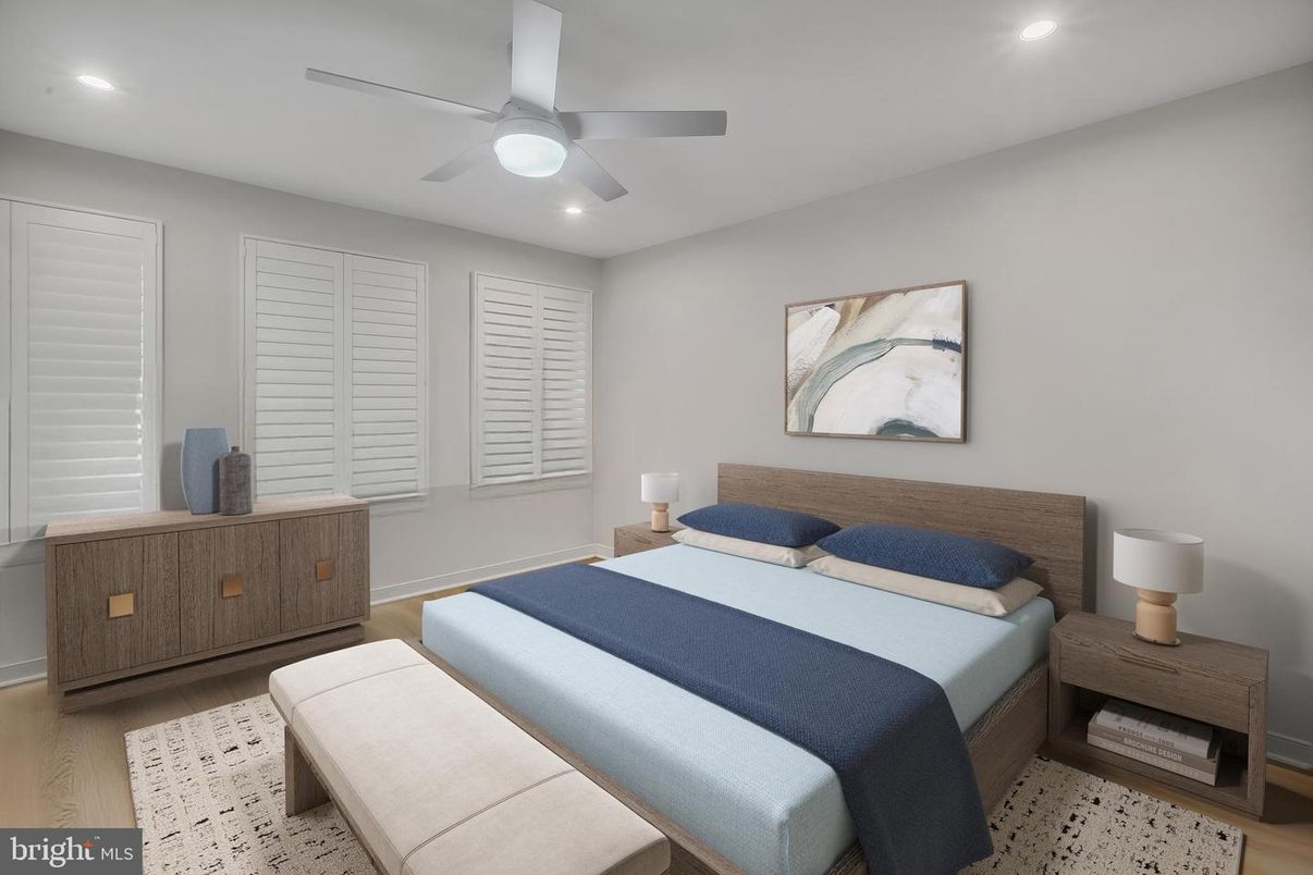 Bedroom, Interior, Recessed Lighting, Wood Texture Flooring