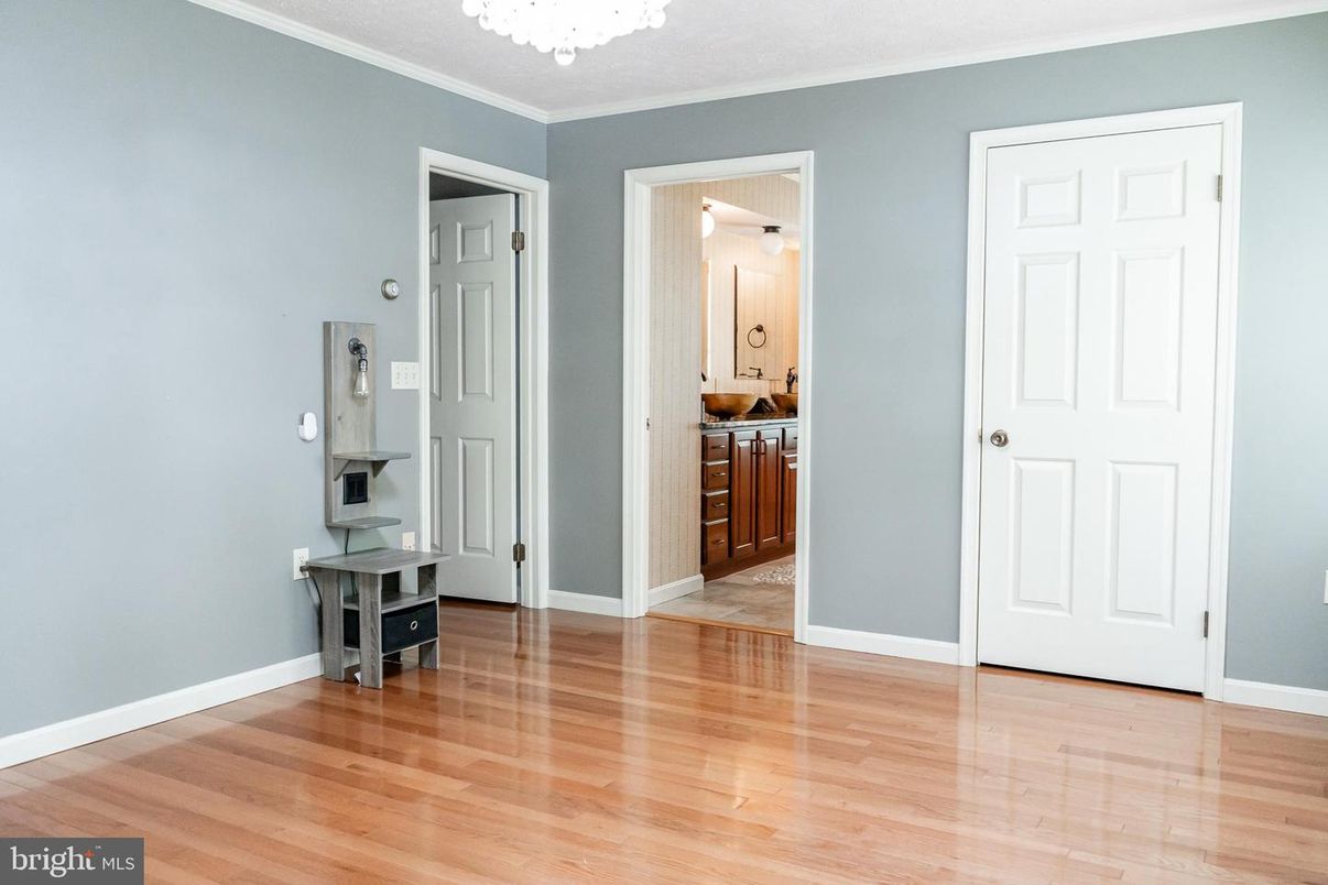 Bathroom, Chandelier, Empty room, Interior, Wood Texture Flooring