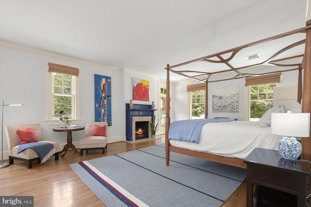 Bedroom, Fireplace, Interior, Wood Texture Flooring