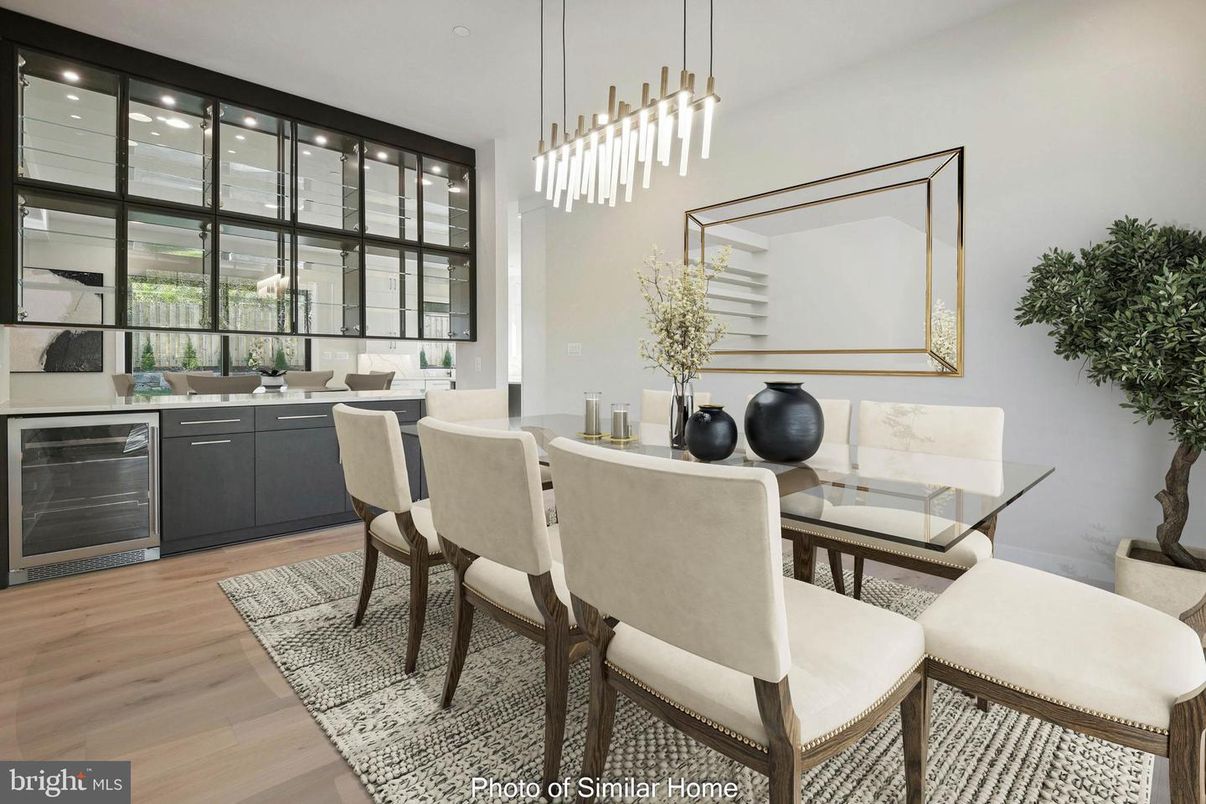 Dining room, Interior, Pendant Lights, Wood Texture Flooring