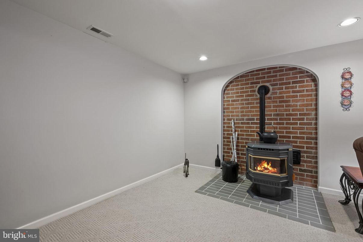 Fireplace, Interior, Recessed Lighting, Stone Walls