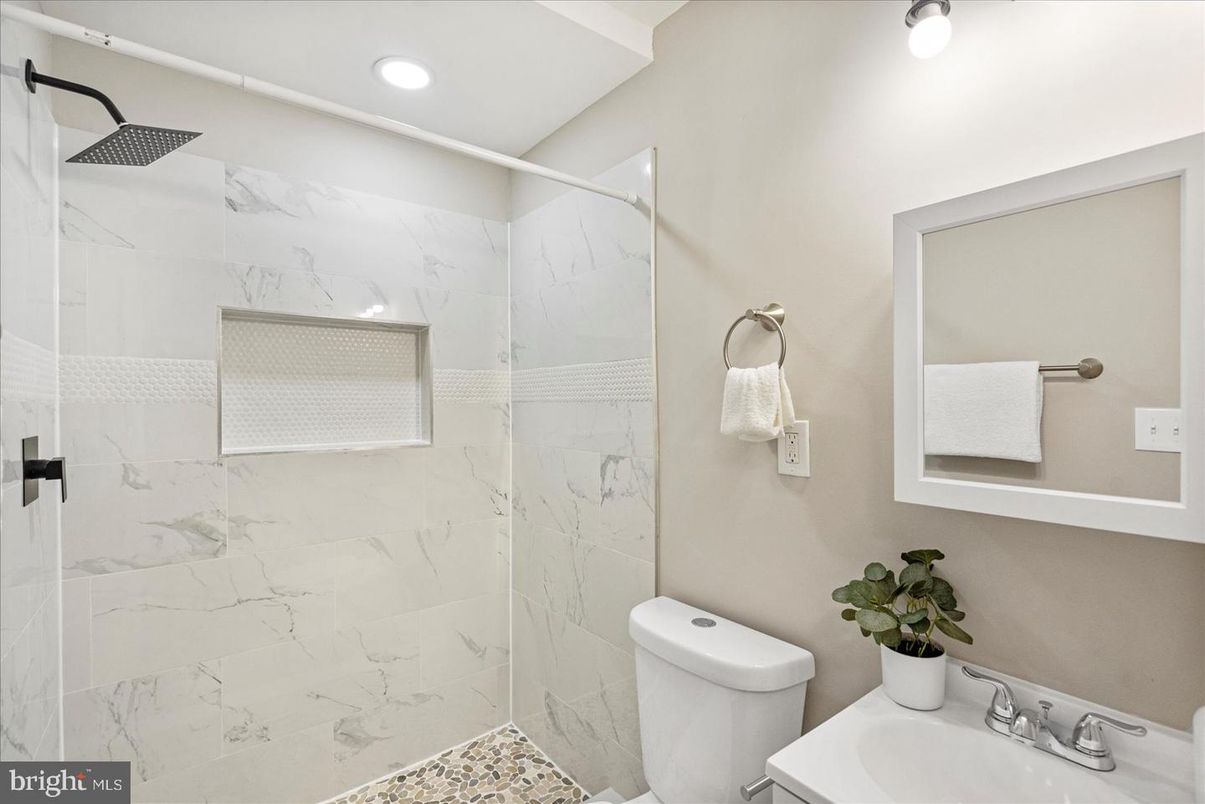 Bathroom, Glass Shower, Interior, Marble Walls, Recessed Lighting
