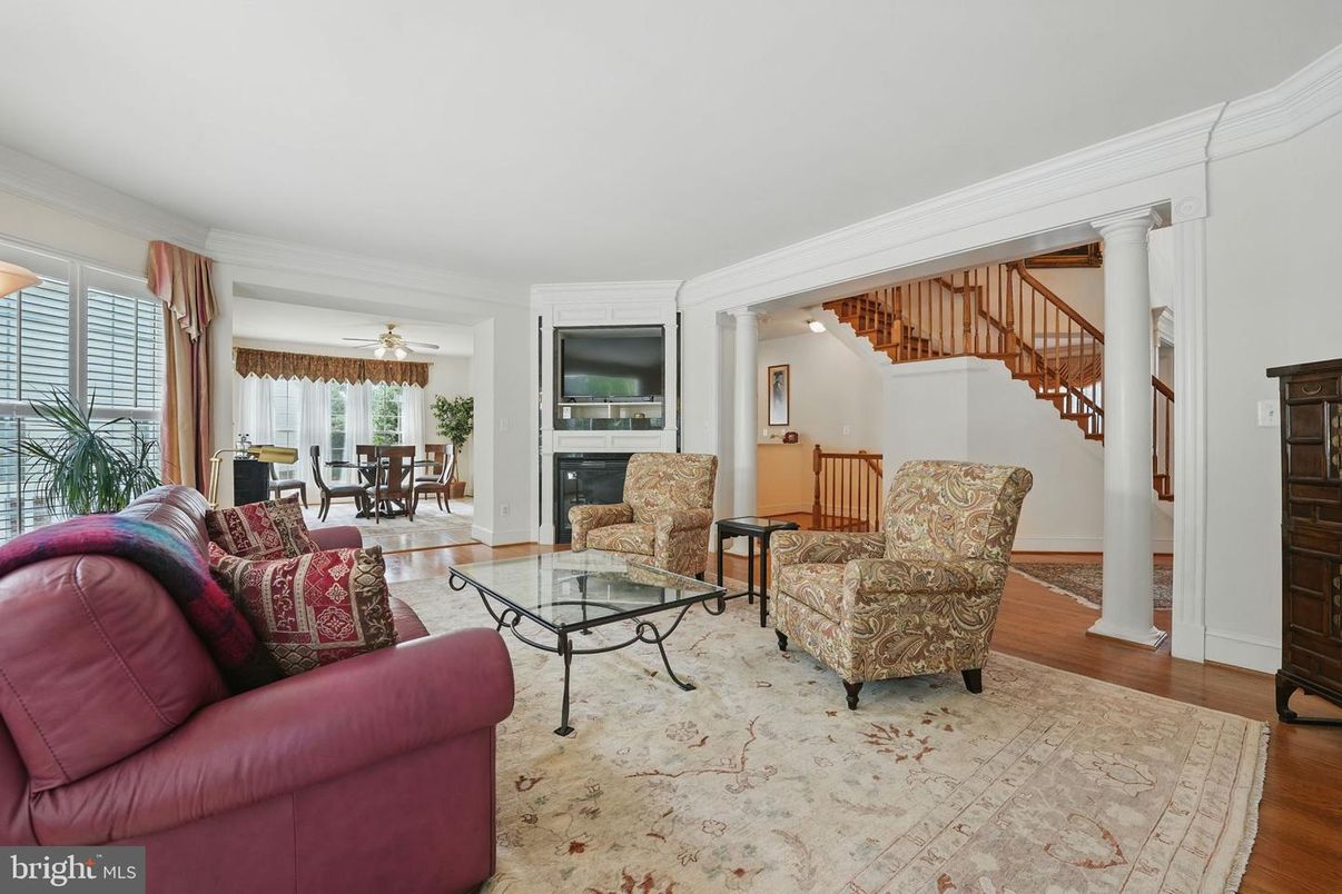 Dining room, Fireplace, Interior, Living room, Wood Texture Flooring