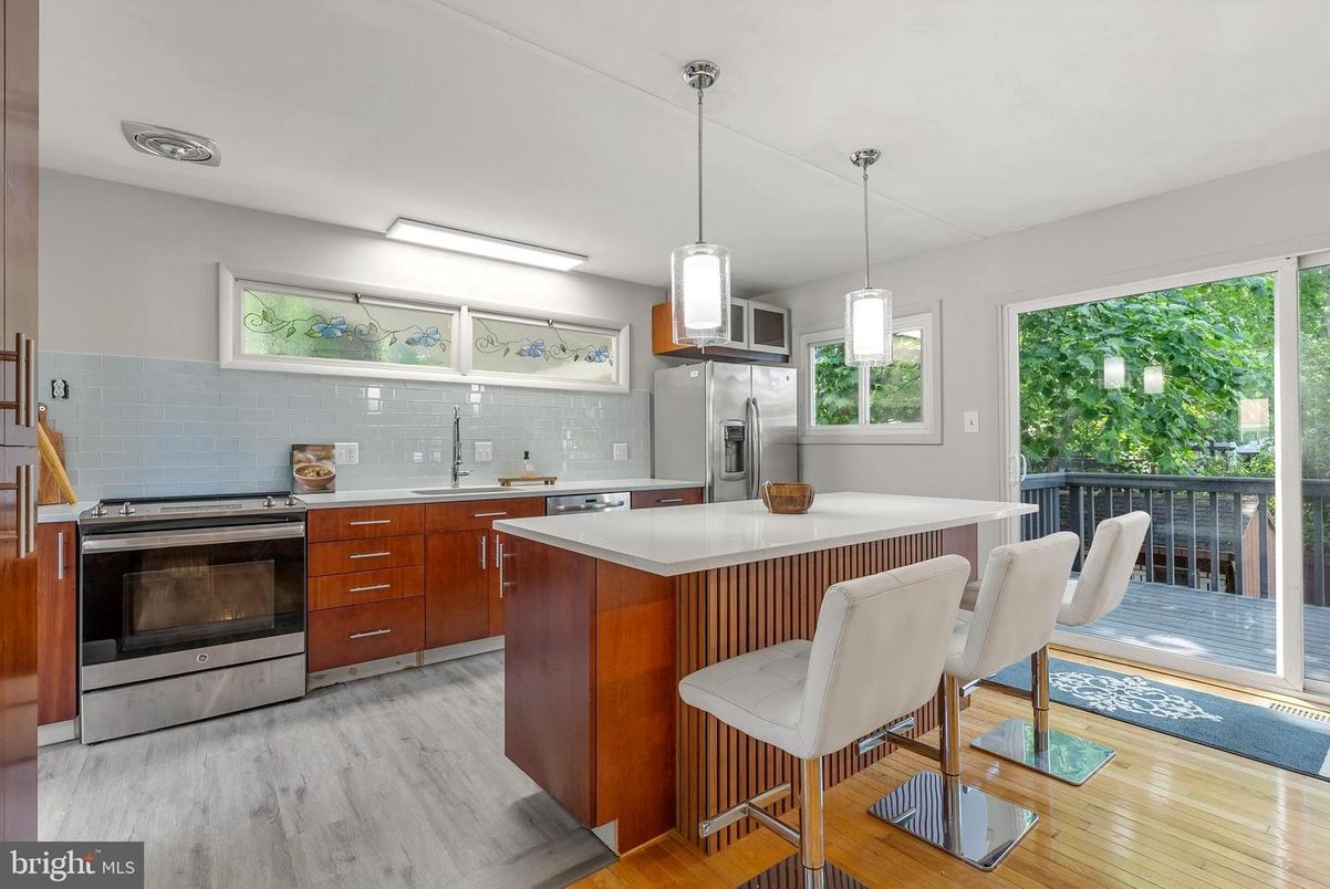 Interior, Kitchen, Pendant Lights, Stainless Steel Appliances, Wood Texture Flooring