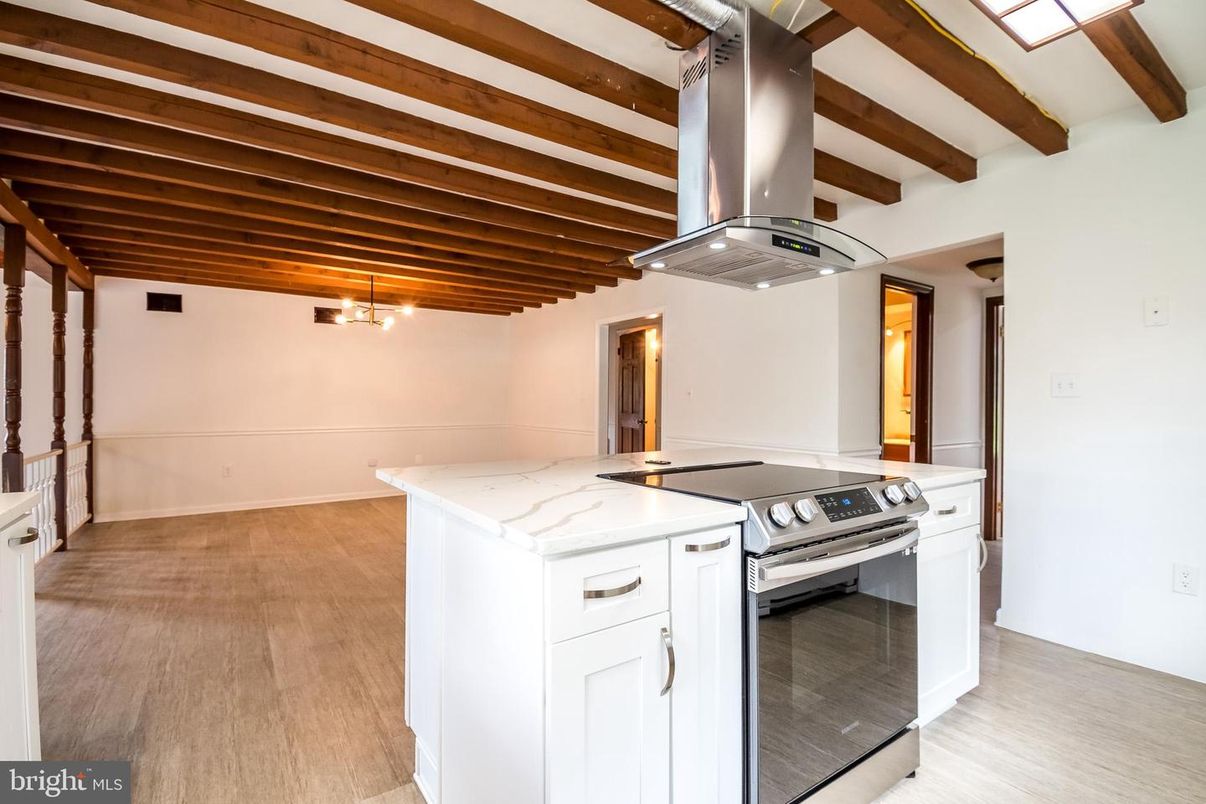 Interior, Kitchen, Stainless Steel Appliances, Wooden Beams, Wood Texture Flooring