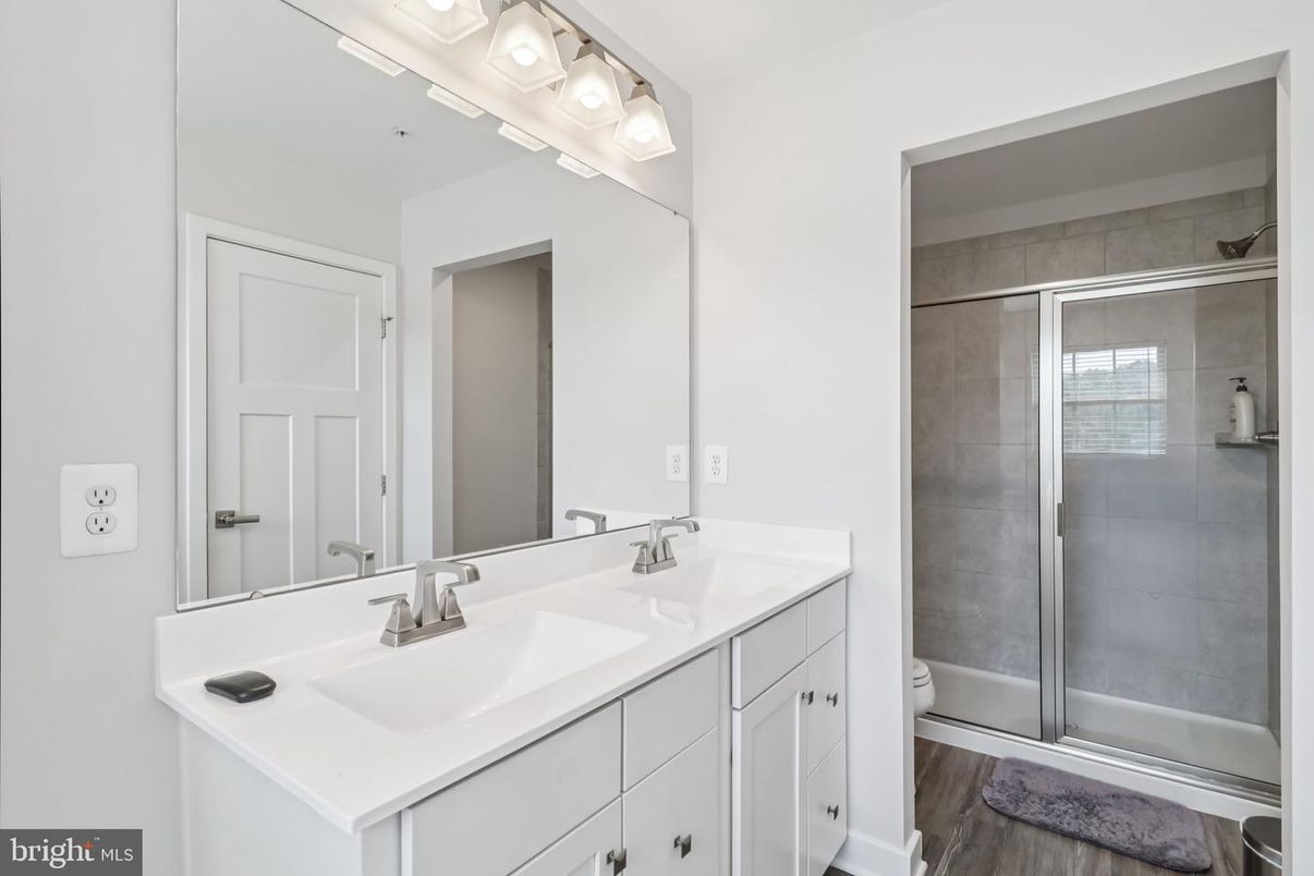 Bathroom, Glass Shower, Interior, Wood Texture Flooring