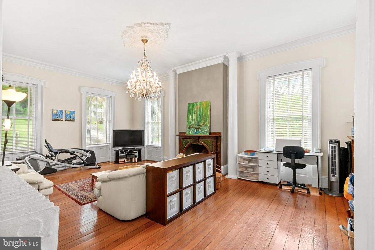 Chandelier, Home Office, Interior, Wood Texture Flooring