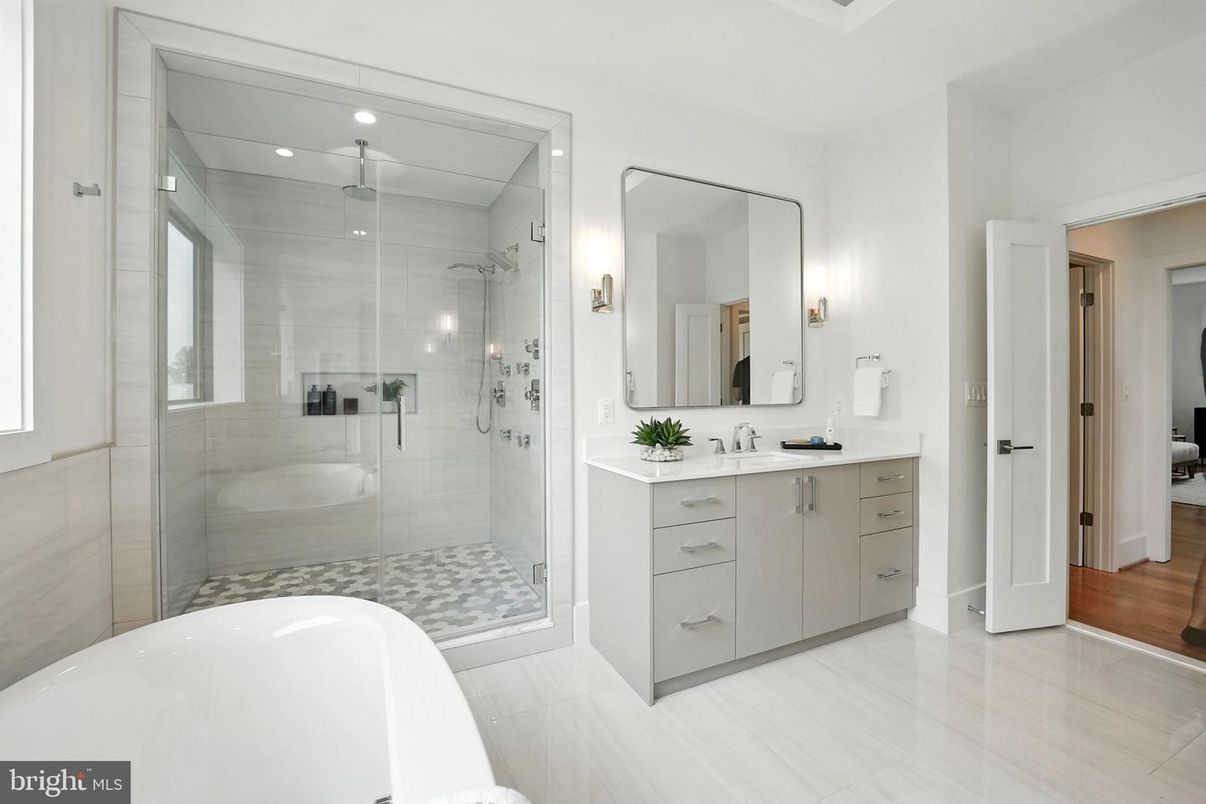 Bathroom, Dual Sink Vanities, Glass Shower, Interior, Recessed Lighting