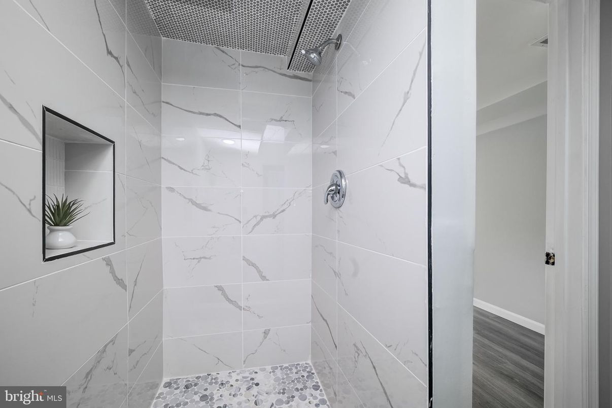 Bathroom, Interior, Marble Walls, Wood Texture Flooring