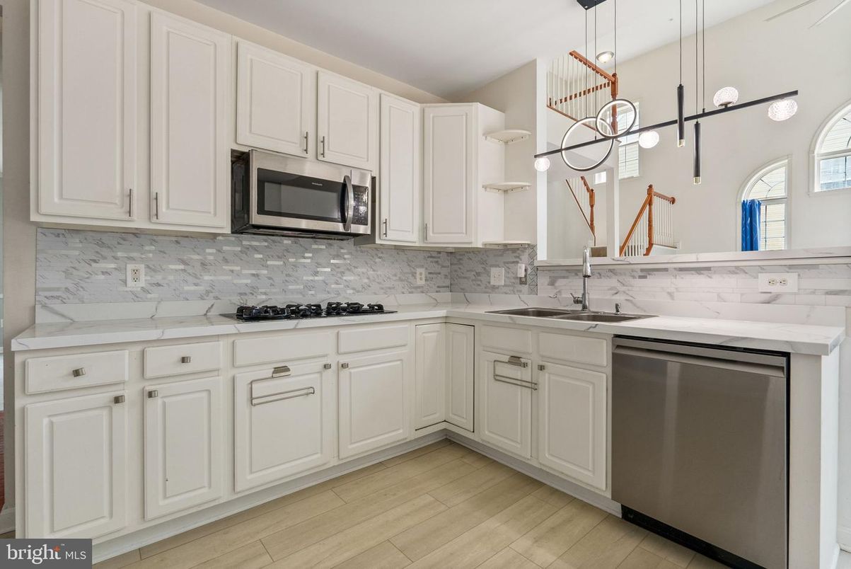 Interior, Kitchen, Pendant Lights, Stainless Steel Appliances, Wood Texture Flooring