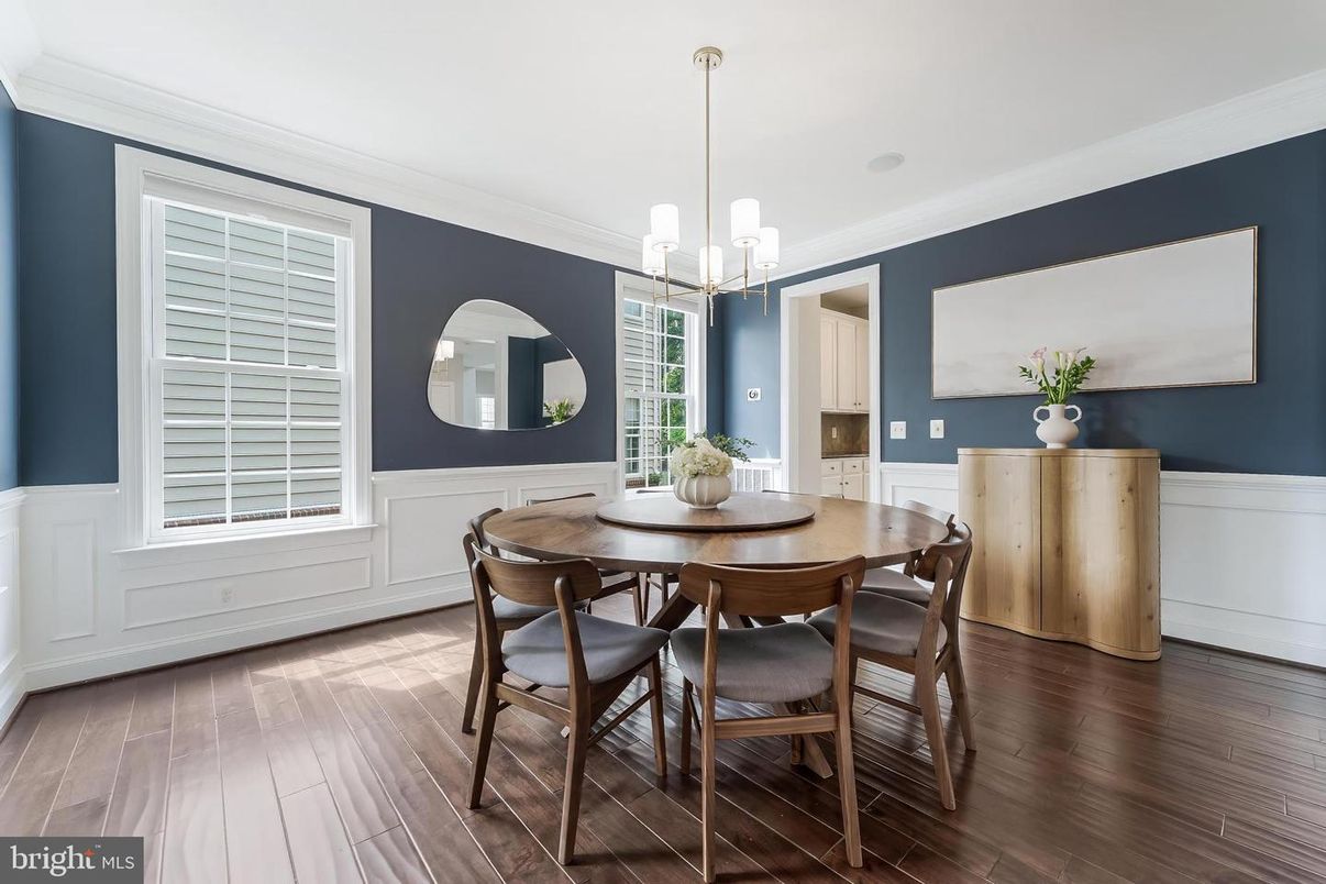 Dining room, Interior, Pendant Lights, Wood Texture Flooring