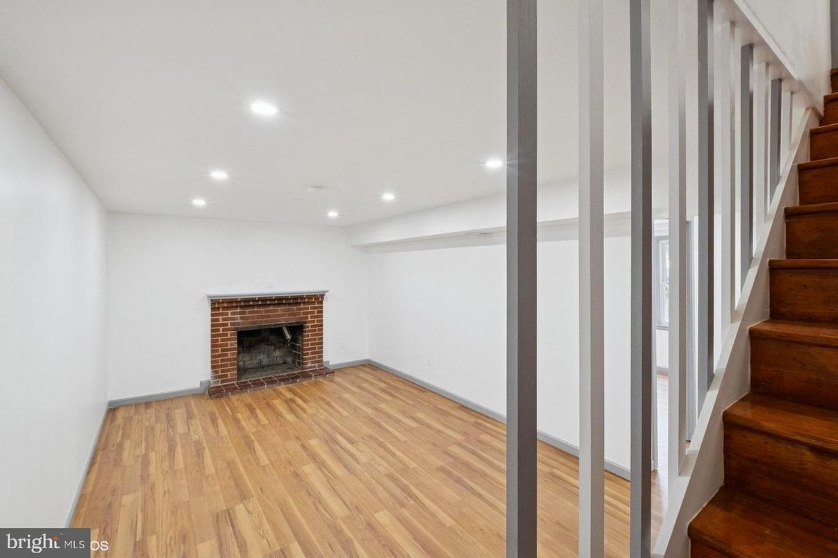 Empty room, Fireplace, Interior, Recessed Lighting, Wood Texture Flooring