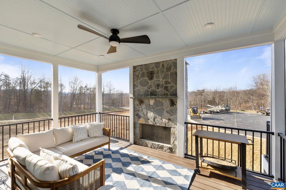 Fireplace, Interior, Living room, Stone Walls, Sun Room, Wood Texture Flooring