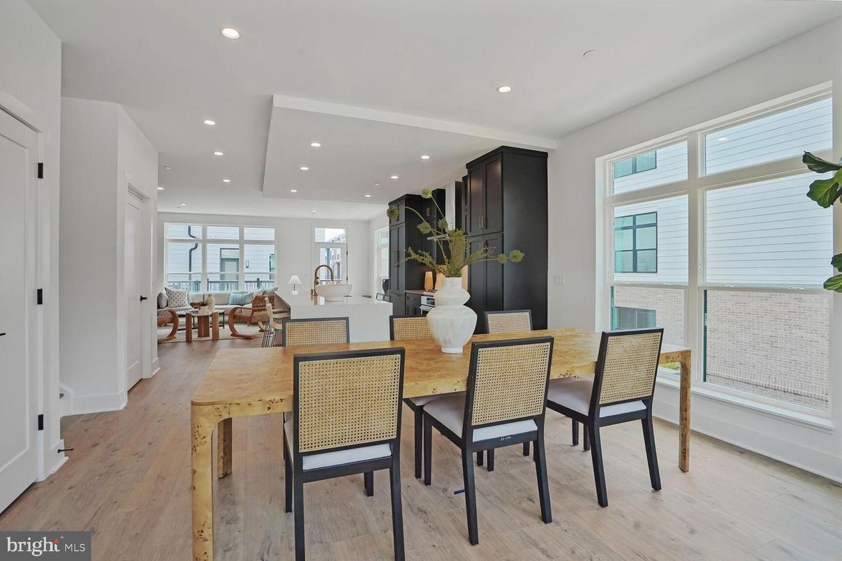 Dining room, Interior, Recessed Lighting, Wood Texture Flooring