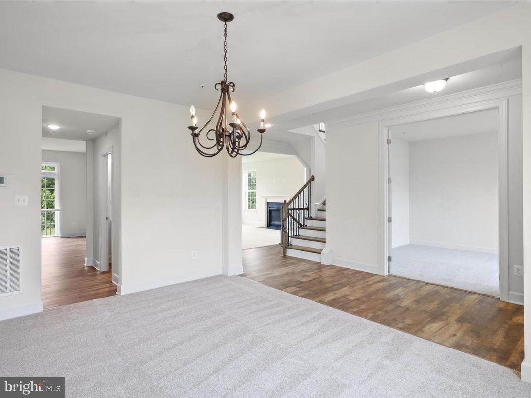 Chandelier, Empty room, Interior, Recessed Lighting, Wood Texture Flooring