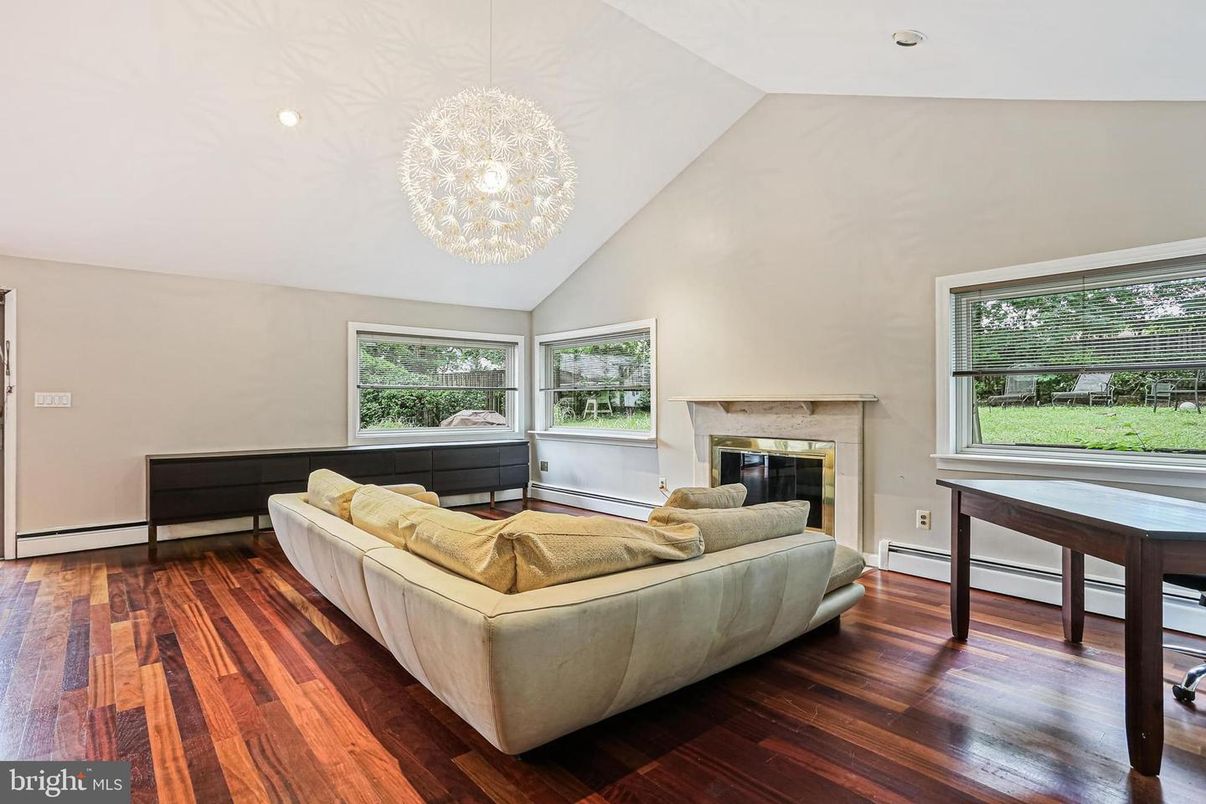 Chandelier, Fireplace, Interior, Living room, Recessed Lighting, Wood Texture Flooring