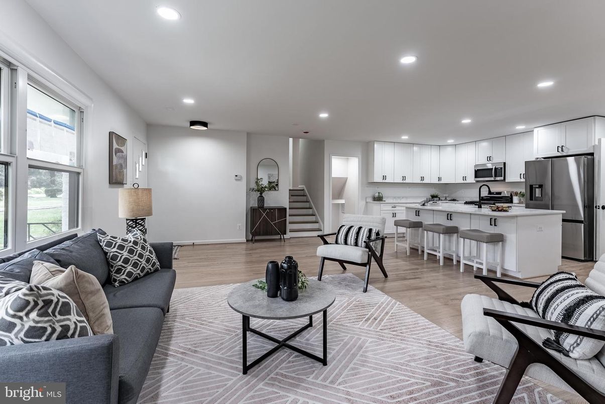 Interior, Kitchen, Living room, Recessed Lighting, Stainless Steel Appliances, Wood Texture Flooring