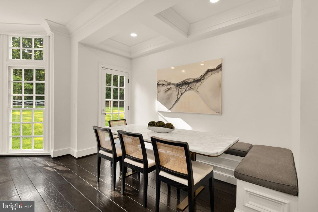 Dining room, Interior, Recessed Lighting, Wood Texture Flooring