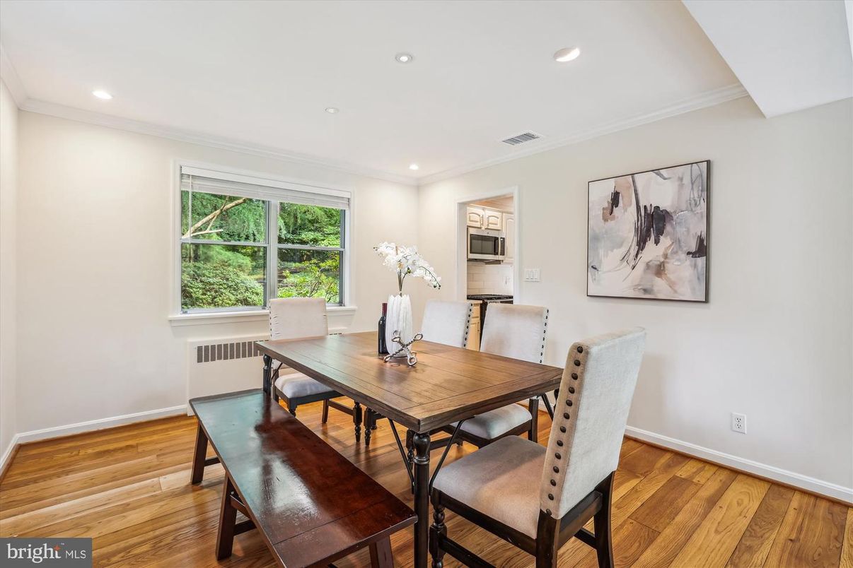 Dining room, Interior, Recessed Lighting, Wood Texture Flooring