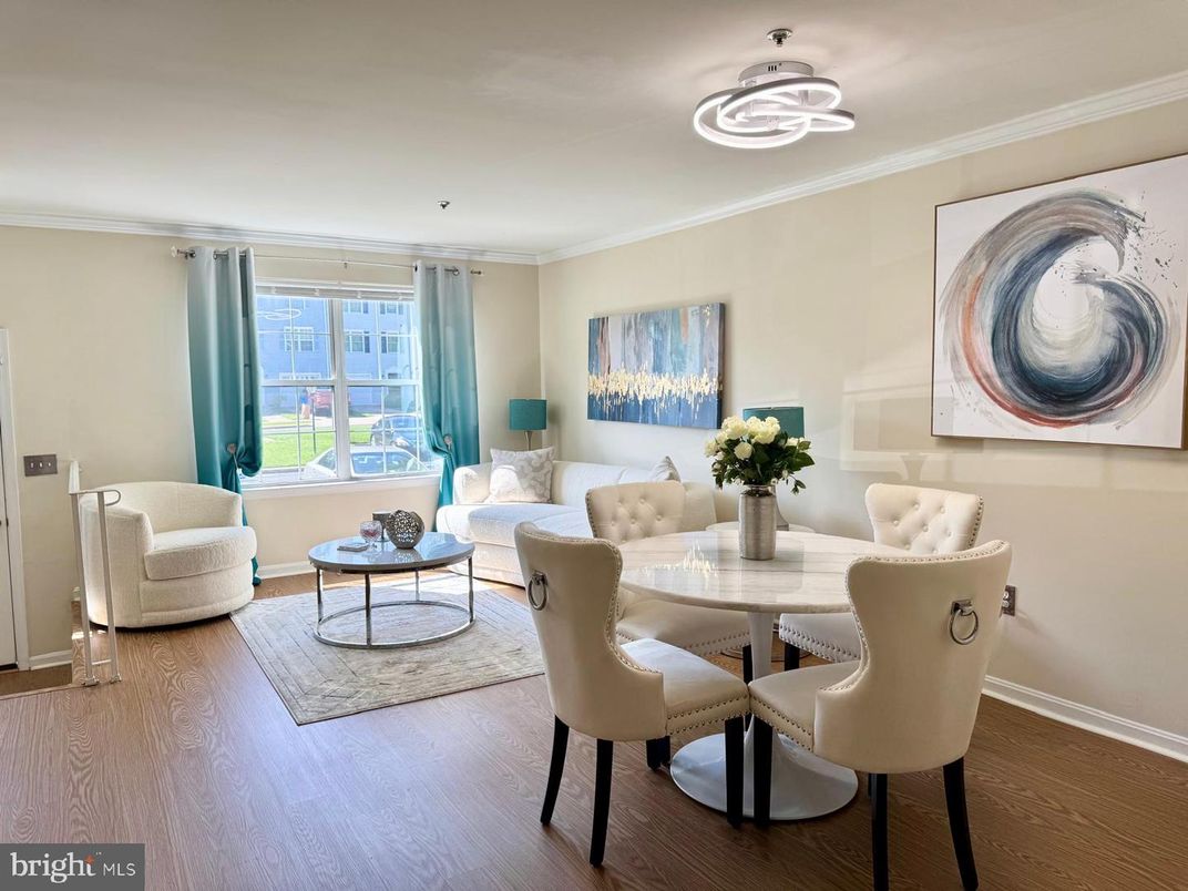 Dining room, Interior, Living room, Pendant Lights, Wood Texture Flooring