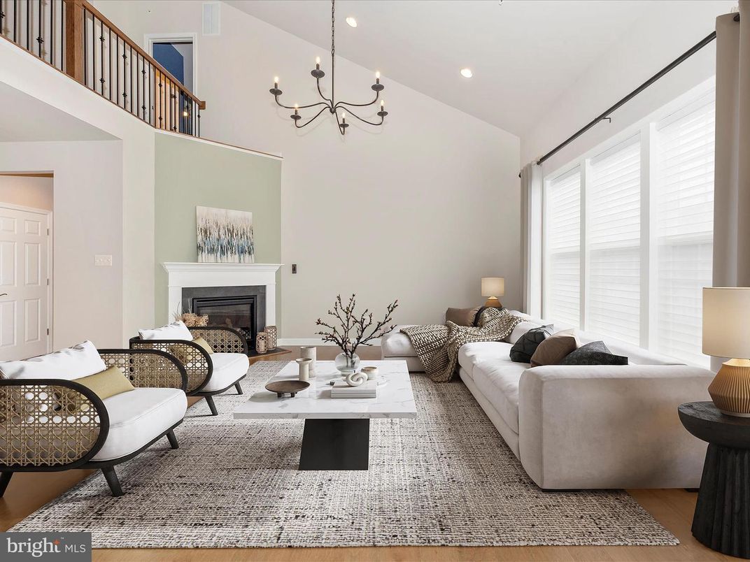 Chandelier, Fireplace, Interior, Living room, Recessed Lighting, Wood Texture Flooring