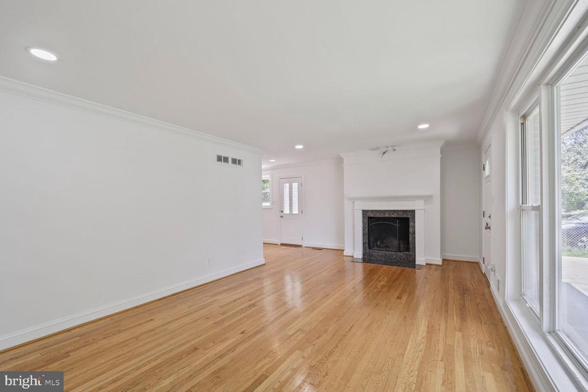 Empty room, Fireplace, Interior, Recessed Lighting, Wood Texture Flooring