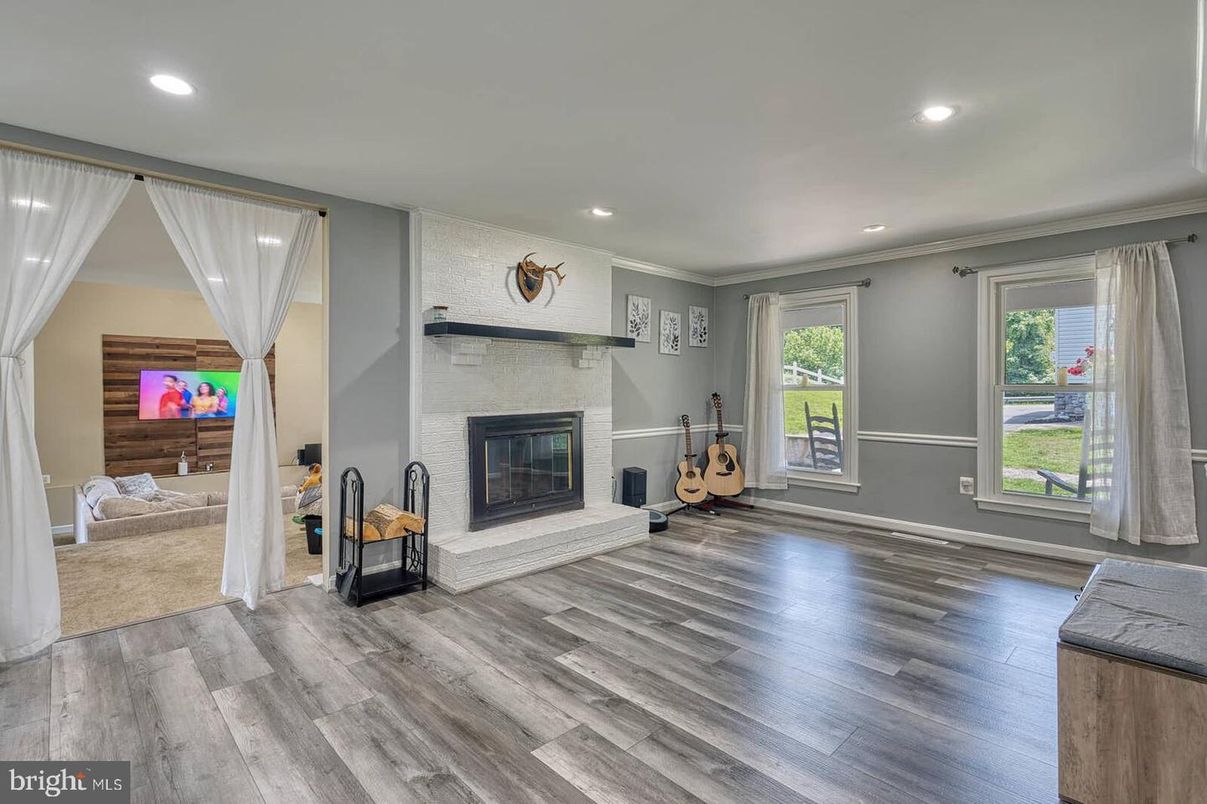 Fireplace, Interior, Recessed Lighting, Wood Texture Flooring