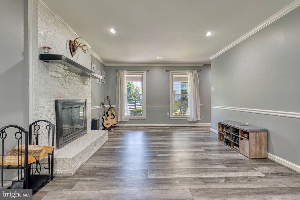 Fireplace, Interior, Recessed Lighting, Wood Texture Flooring