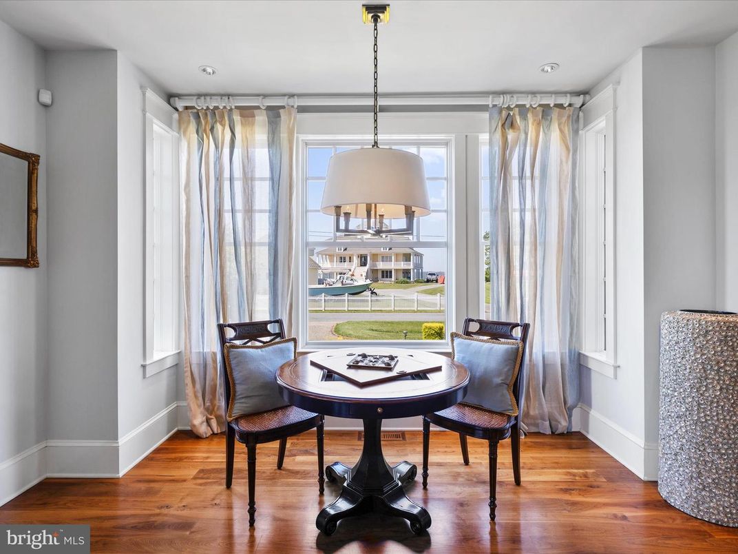 Dining room, Game Room, Interior, Pendant Lights, Recessed Lighting, Wood Texture Flooring