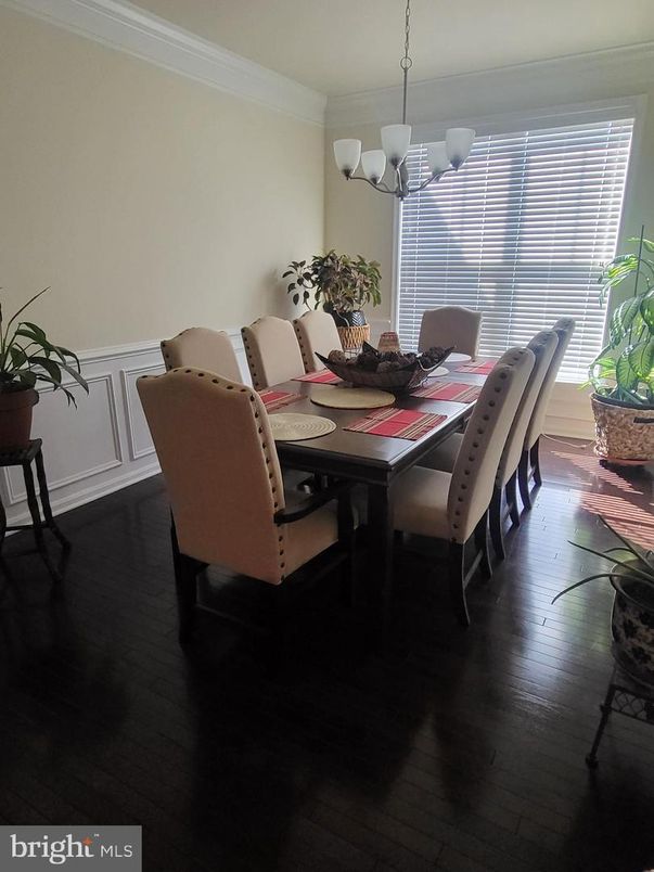 Chandelier, Dining room, Interior, Wood Texture Flooring