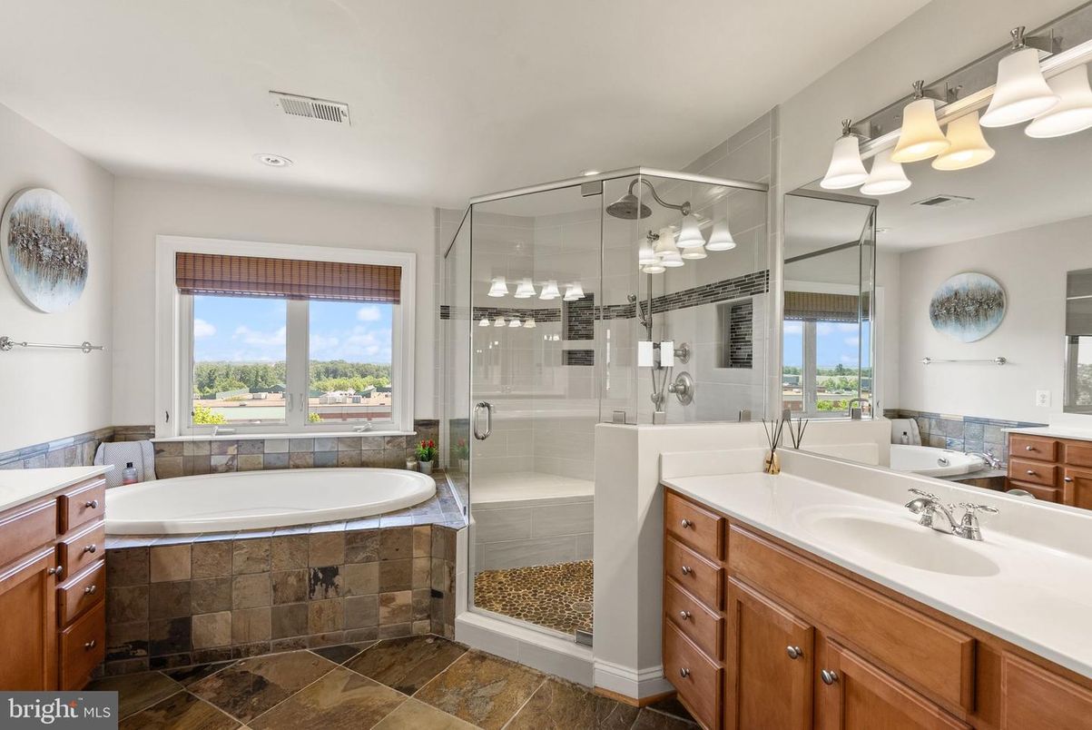 Bathroom, Dual Sink Vanities, Glass Shower, Interior, Recessed Lighting
