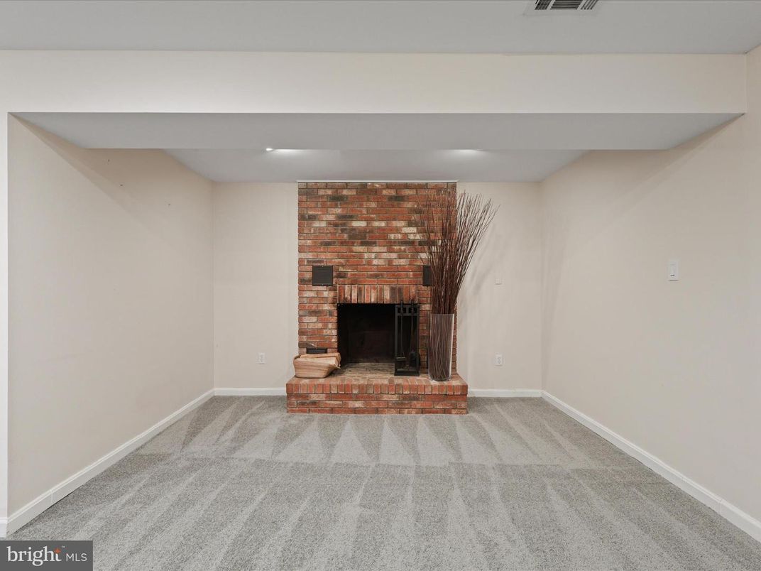 Empty room, Fireplace, Interior, Recessed Lighting, Stone Walls