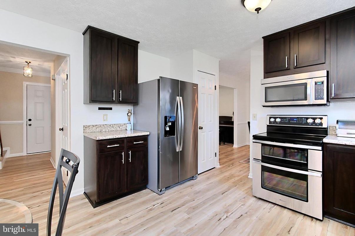 Interior, Kitchen, Pendant Lights, Stainless Steel Appliances, Wood Texture Flooring