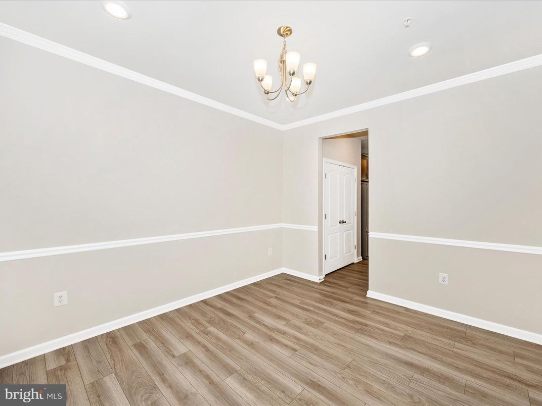 Chandelier, Empty room, Interior, Recessed Lighting, Wood Texture Flooring
