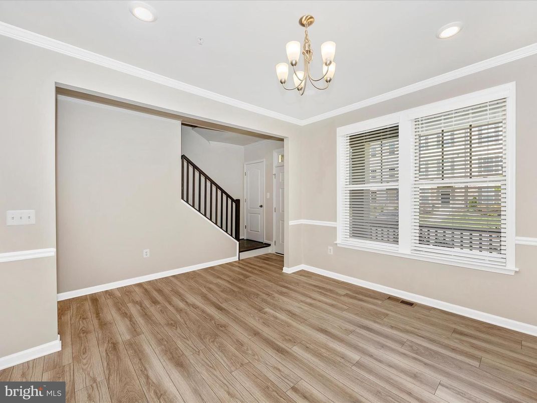 Chandelier, Empty room, Interior, Recessed Lighting, Wood Texture Flooring