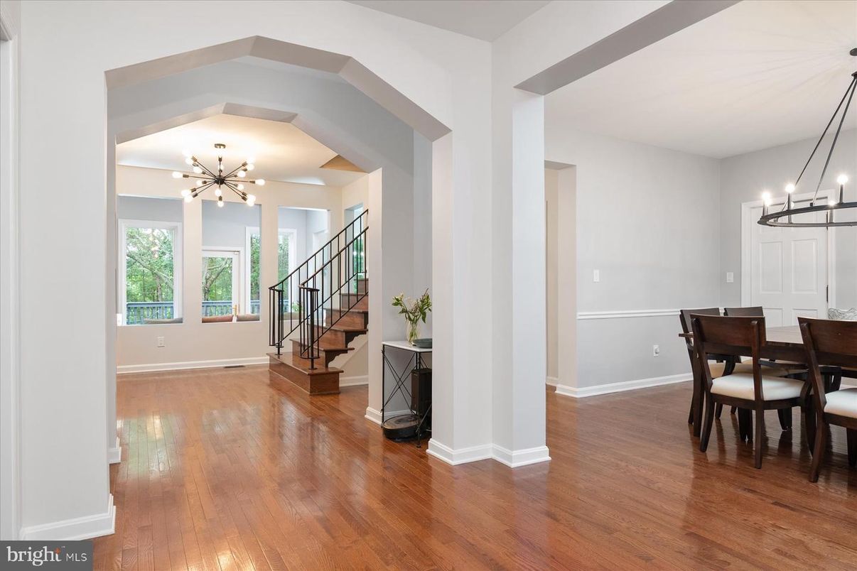Dining room, Interior, Pendant Lights, Wood Texture Flooring