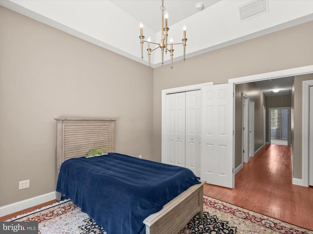 Bedroom, Chandelier, Interior, Wood Texture Flooring