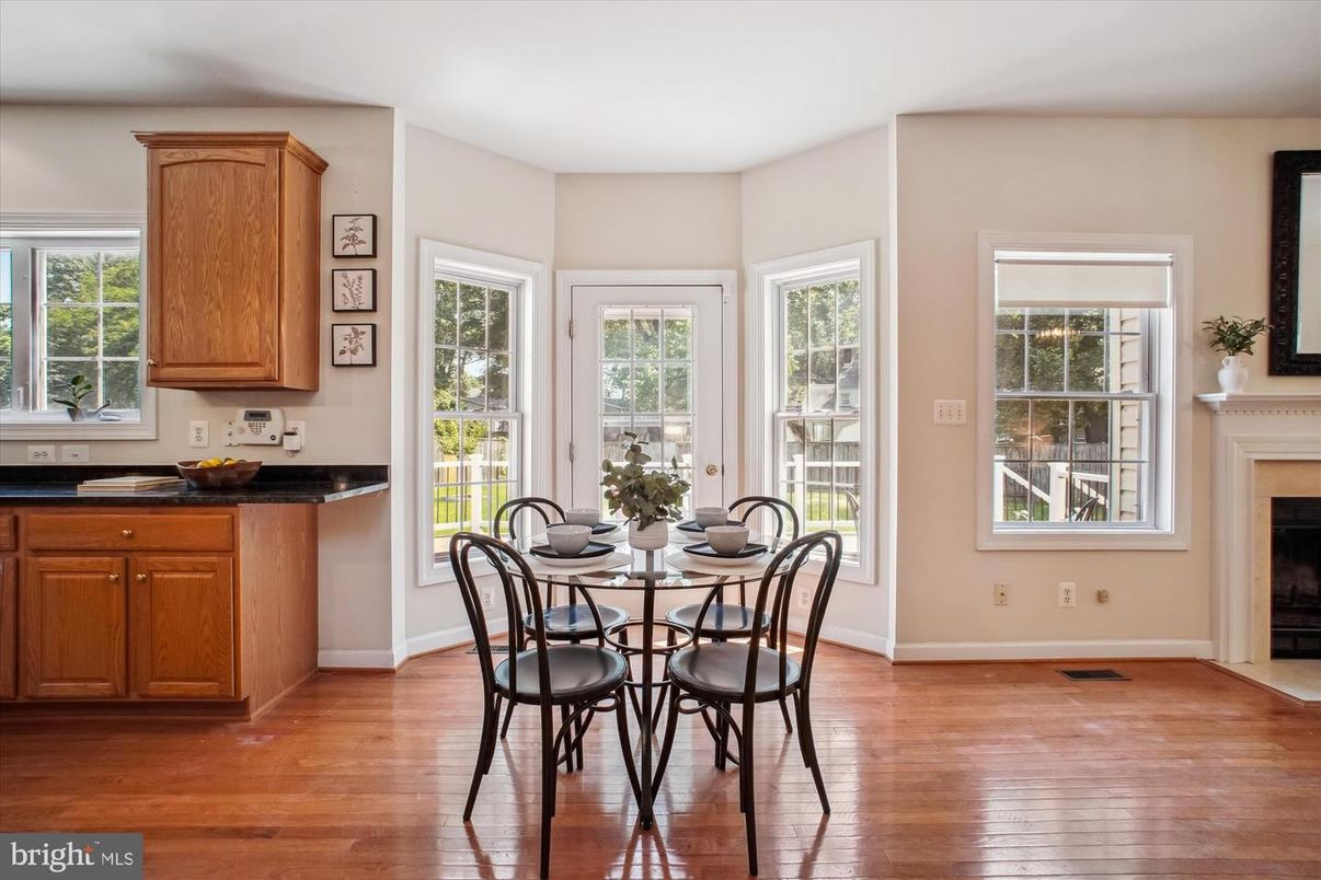 Dining room, Fireplace, Interior, Kitchen, Wood Texture Flooring